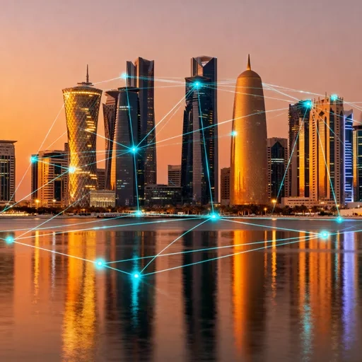 Doha skyline with network connectivity